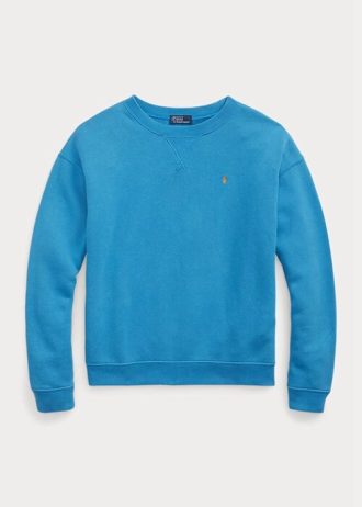 Blaue Ralph Lauren Fleece-Pullover mit Rundhalsausschnitt für Damen