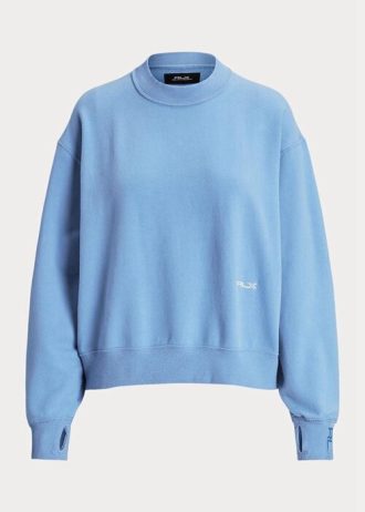 Blaue Ralph Lauren Fleece-Sweatshirts mit Rundhalsausschnitt für Damen