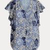 Blaue Ralph Lauren Georgette-Hemden mit Blumenmuster für Damen
