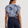 Blaue Ralph Lauren Georgette-Hemden mit Blumenmuster für Damen