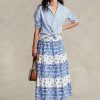 Blaue Ralph Lauren Gestufte Baumwollröcke mit Blumenstreifen für Damen