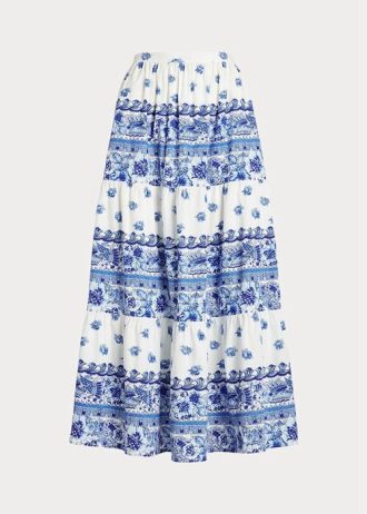 Blaue Ralph Lauren Gestufte Baumwollröcke mit Blumenstreifen für Damen