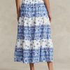 Blaue Ralph Lauren Gestufte Baumwollröcke mit Blumenstreifen für Damen