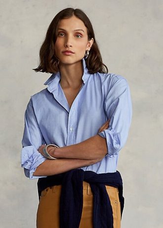 Blaue Ralph Lauren High-Low-Hemden aus Baumwolle für Damen
