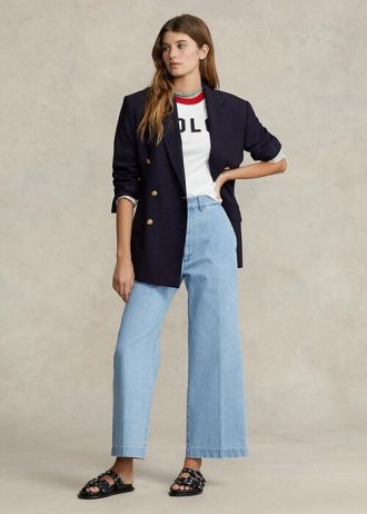 Blaue Ralph Lauren High-Rise Cropped-Jeans mit weitem Bein für Damen
