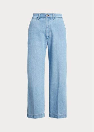 Blaue Ralph Lauren High-Rise Cropped-Jeans mit weitem Bein für Damen