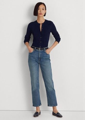 Blaue Ralph Lauren High-Rise Straight Ankle Jeans für Damen