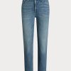 Blaue Ralph Lauren High-Rise Straight Ankle Jeans für Damen