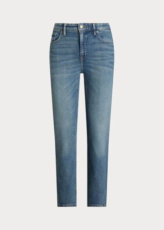 Blaue Ralph Lauren High-Rise Straight Ankle Jeans für Damen