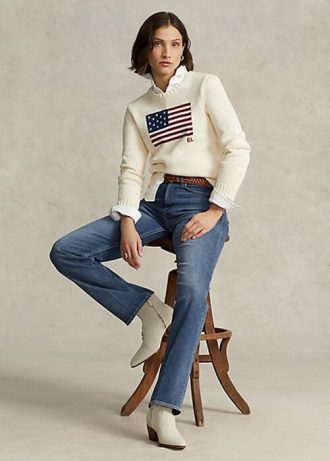 Blaue Ralph Lauren High-Rise Straight Jeans für Damen