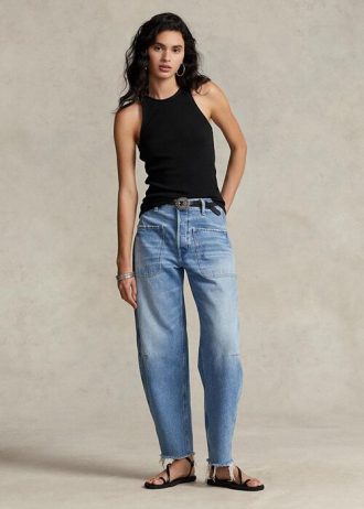 Blaue Ralph Lauren High-Rise Tapered Fit Jeans für Damen