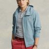 Blaue Ralph Lauren Indigo Chambray-Kapuzenjacken für Herren