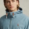 Blaue Ralph Lauren Indigo Chambray-Kapuzenjacken für Herren