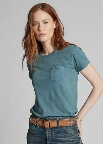 Blaue Ralph Lauren Indigo Cotton Pocket T-Shirts für Damen