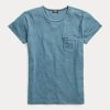 Blaue Ralph Lauren Indigo Cotton Pocket T-Shirts für Damen Blaue Ralph Lauren Indigo Cotton Pocket T-Shirts für Damen