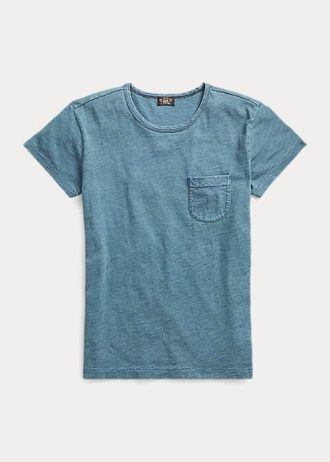 Blaue Ralph Lauren Indigo Cotton Pocket T-Shirts für Damen