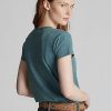 Blaue Ralph Lauren Indigo Cotton Pocket T-Shirts für Damen Blaue Ralph Lauren Indigo Cotton Pocket T-Shirts für Damen