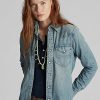 Blaue Ralph Lauren Indigo Denim Westernhemden für Damen