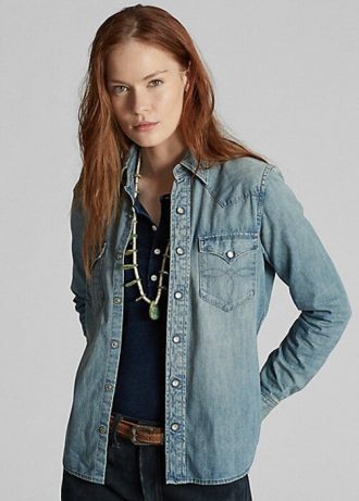 Blaue Ralph Lauren Indigo Denim Westernhemden für Damen