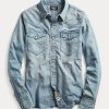 Blaue Ralph Lauren Indigo Denim Westernhemden für Damen
