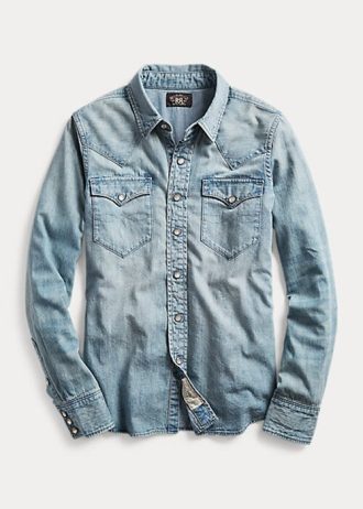 Blaue Ralph Lauren Indigo Denim Westernhemden für Damen