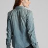 Blaue Ralph Lauren Indigo Denim Westernhemden für Damen