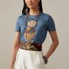 Blaue Ralph Lauren Island Polo Bear Baumwoll-T-Shirts für Damen Blaue Ralph Lauren Island Polo Bear Baumwoll-T-Shirts für Damen