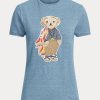Blaue Ralph Lauren Island Polo Bear Baumwoll-T-Shirts für Damen Blaue Ralph Lauren Island Polo Bear Baumwoll-T-Shirts für Damen