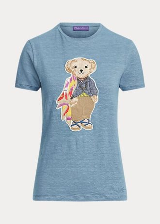 Blaue Ralph Lauren Island Polo Bear Baumwoll-T-Shirts für Damen