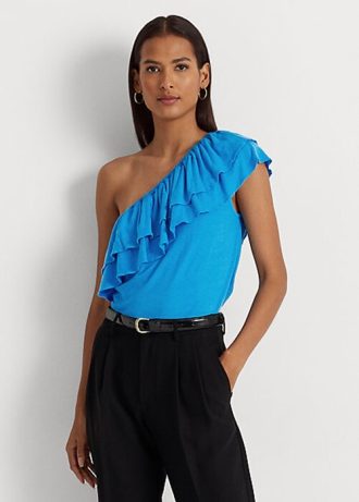 Blaue Ralph Lauren Jersey-One-Shoulder-Tops für Damen