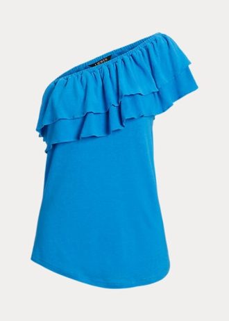 Blaue Ralph Lauren Jersey-One-Shoulder-Tops für Damen