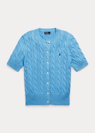 Blaue Ralph Lauren Kurzarmpullover mit Zopfmuster für Damen