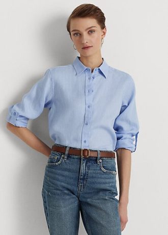 Blaue Ralph Lauren Leinenhemden für Damen
