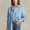 Blaue Ralph Lauren Leinenhemden im Relaxed Fit für Damen