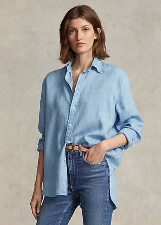 Blaue Ralph Lauren Leinenhemden im Relaxed Fit für Damen