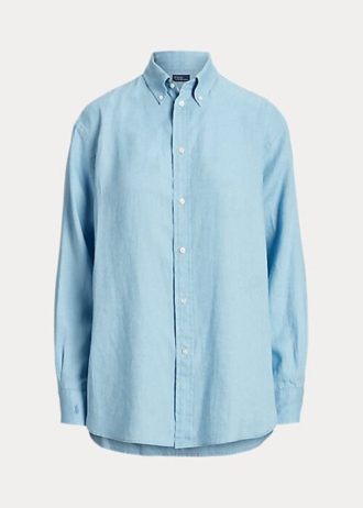 Blaue Ralph Lauren Leinenhemden im Relaxed Fit für Damen