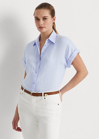 Blaue Ralph Lauren-Leinenhemden mit Dolman-Ärmeln für Damen