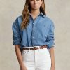 Blaue Ralph Lauren Oversize-Jeanshemden für Damen Blaue Ralph Lauren Oversize-Jeanshemden für Damen