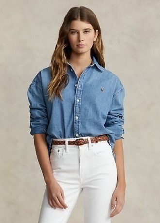 Blaue Ralph Lauren Oversize-Jeanshemden für Damen