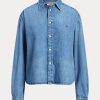 Blaue Ralph Lauren Oversize-Jeanshemden für Damen Blaue Ralph Lauren Oversize-Jeanshemden für Damen