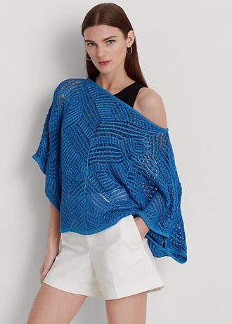 Blaue Ralph Lauren Oversize-Pullover aus Baumwollmischung mit Netzstoff für Damen