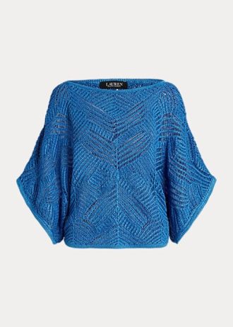 Blaue Ralph Lauren Oversize-Pullover aus Baumwollmischung mit Netzstoff für Damen