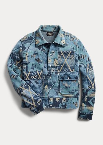 Blaue Ralph Lauren Patchwork-Pulloverjacken für Damen