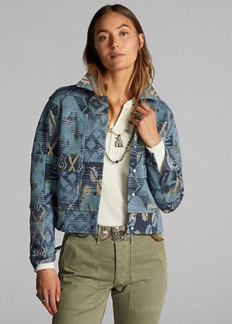Blaue Ralph Lauren Patchwork-Pulloverjacken für Damen