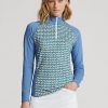 Blaue Ralph Lauren Print Jersey-Sweatshirts mit Viertelreißverschluss für Damen Blaue Ralph Lauren Print Jersey-Sweatshirts mit Viertelreißverschluss für Damen