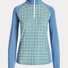 Blaue Ralph Lauren Print Jersey-Sweatshirts mit Viertelreißverschluss für Damen Blaue Ralph Lauren Print Jersey-Sweatshirts mit Viertelreißverschluss für Damen