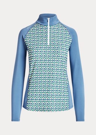 Blaue Ralph Lauren Print Jersey-Sweatshirts mit Viertelreißverschluss für Damen