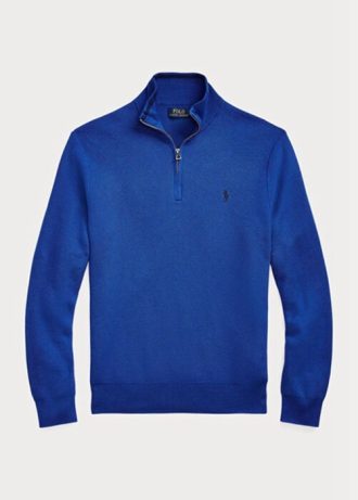 Blaue Ralph Lauren Pullover aus Baumwolle mit Viertelreißverschluss und Netzstrick für Herren