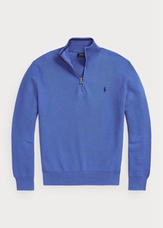Blaue Ralph Lauren Pullover aus Baumwolle mit Viertelreißverschluss und Netzstrick für Herren