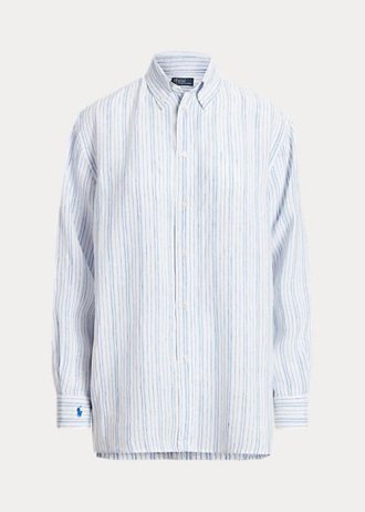 Blaue Ralph Lauren Relaxed Fit Leinenhemden mit Streifen für Damen